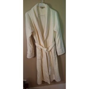 LL Bean Women Cream Terry Cloth Bathrobe 100% Cotton Shawl Collar Robe M Reg